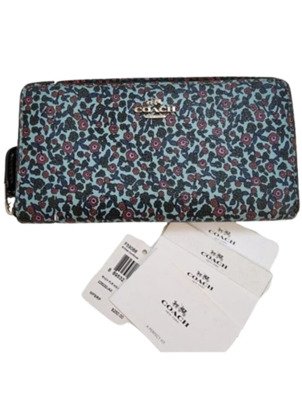 COACH Cornflower Blue Floral Accordion Zip Wallet F59066